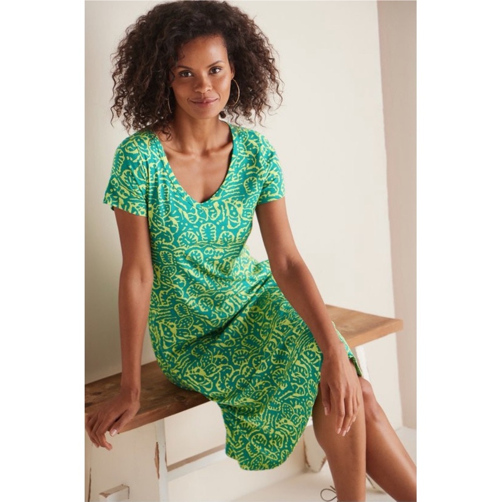 Soft Surroundings Santiago Gaia Tropical Green Jersey Dress Pockets PM Resort - Picture 8 of 14